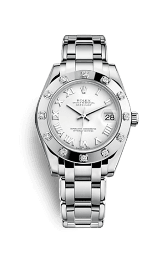 Datejust Pearlmaster 34 White Gold 12 Diamond White Roman