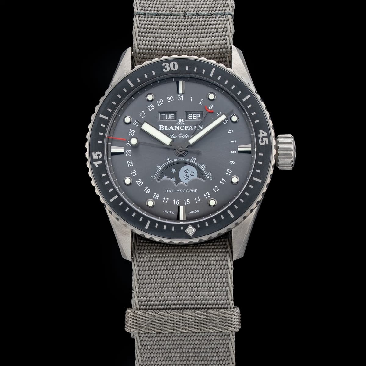 FS: Blancpain Fifty Fathoms Bathyscaphe Complete Calendar Titanium 5054-1210-NAGA