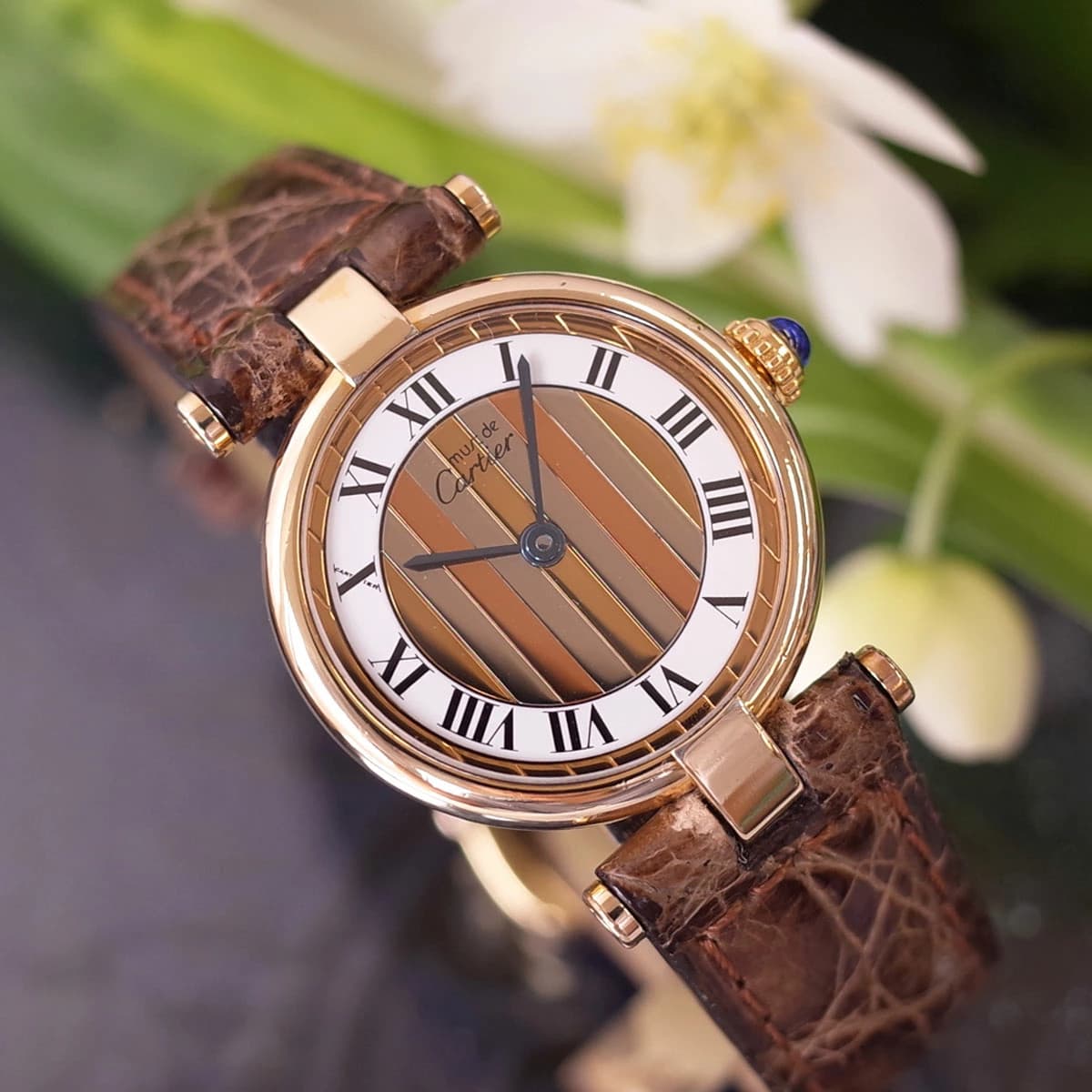 CARTIER Must Vendôme W590004 Trinity Vermeil Leather & Buckle Ladies QZ Watch CA