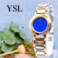 Yves Saint Laurent 2200 229789Y Wristwatch Blue Dial Gold Bracelet Timepiece