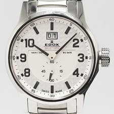 Edox Rally Timer Big Date Ref 64009 QZ Wristwatch White Dial Mens Timepiece