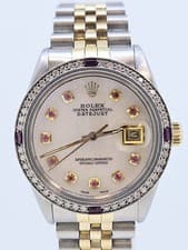 Rolex Mens Datejust Oyster Gold  Ruby Steel Diamond Dial Bezel Watch