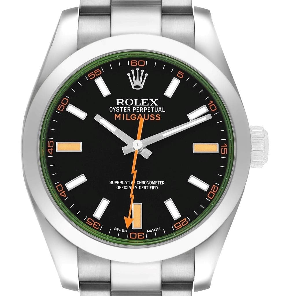 Rolex Milgauss Green Crystal Black Dial Steel Mens Watch 116400GV Card