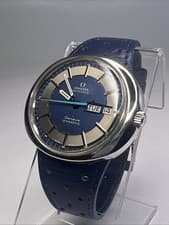 Omega Geneve Dynamic TOOL 107  Automatic Day Date Blue Dial Watch Leather Strap