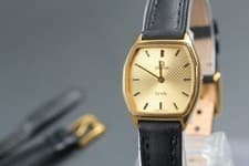 Vintage Omega De Ville Cal.1387 Gold Push Crown 22mm Quartz Women's Watch JAPAN