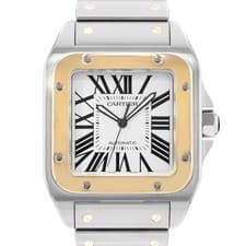 Cartier Santos 100  W200728G 2656 38mm Silver Dial Steel 18k Yellow Gold Watch