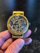 Omega Skeleton Manual Wind Gold Tone Pocket Watch Working