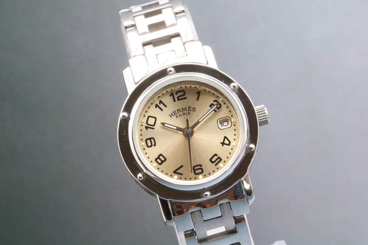 [Near MINT] HERMES Clipper 26mm Gold Dial Date Quartz Women's Watch JAPAN 14cm