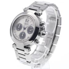 CARTIER PASHA C W31048M7 36mm SS Silver/Black Automatic Chronograph Date #C461