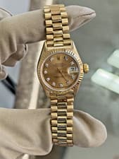 Rolex Ladies 18K Gold Datejust President 69178 Original Diamond Dial Box & Paper