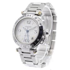 CARTIER PASHA C MERIDIAN W31029M7 35mm SS Silver Dial GMT Date Automatic #C500