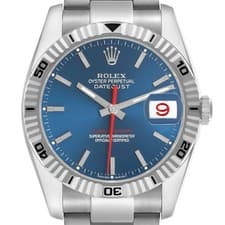 Rolex Datejust Turnograph Steel White Gold Blue Dial Mens Watch 116264 Papers