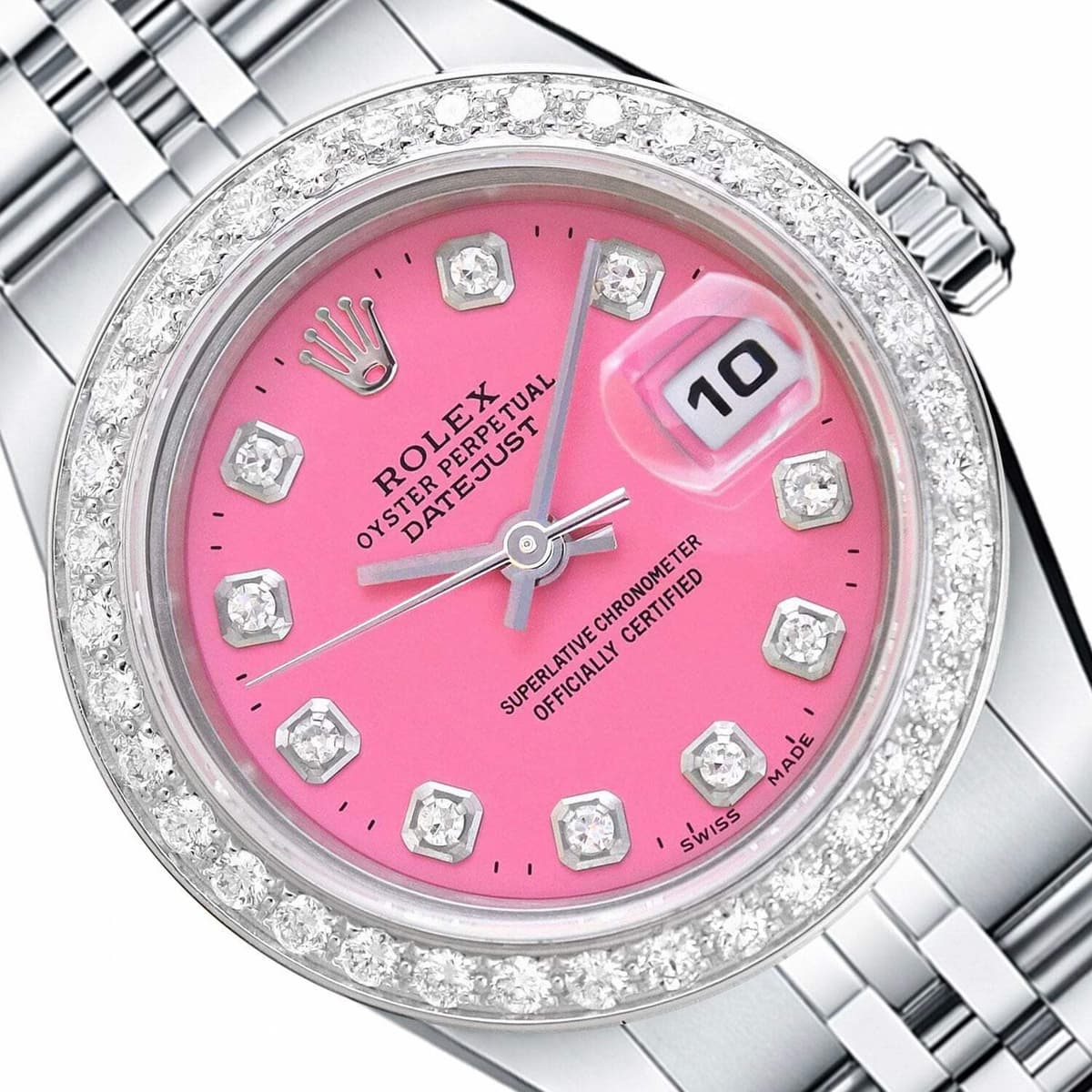 26mm Rolex Datejust 18K Gold Natural Diamond Bezel Hot Pink Dial Woman's Watch