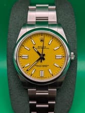 Rolex OP 124300 Yellow Dial Watch & Card