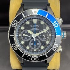 Rare Seiko Solar SSC017 Chronograph V175-0AD0 Black Dial Batman Diver Watch Men
