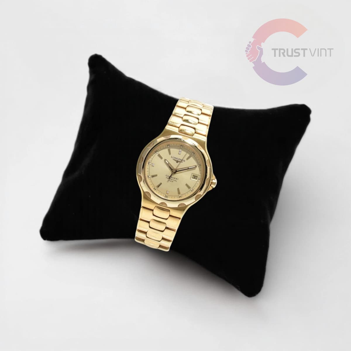 LONGINES Conquest L1.632.2 Gold Beige Dial Date Quartz Men's Watch Japan