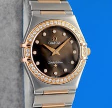 Ladies Omega Constellation 18K Rose Gold Watch - Brown Dial - Diamonds - 1358.60