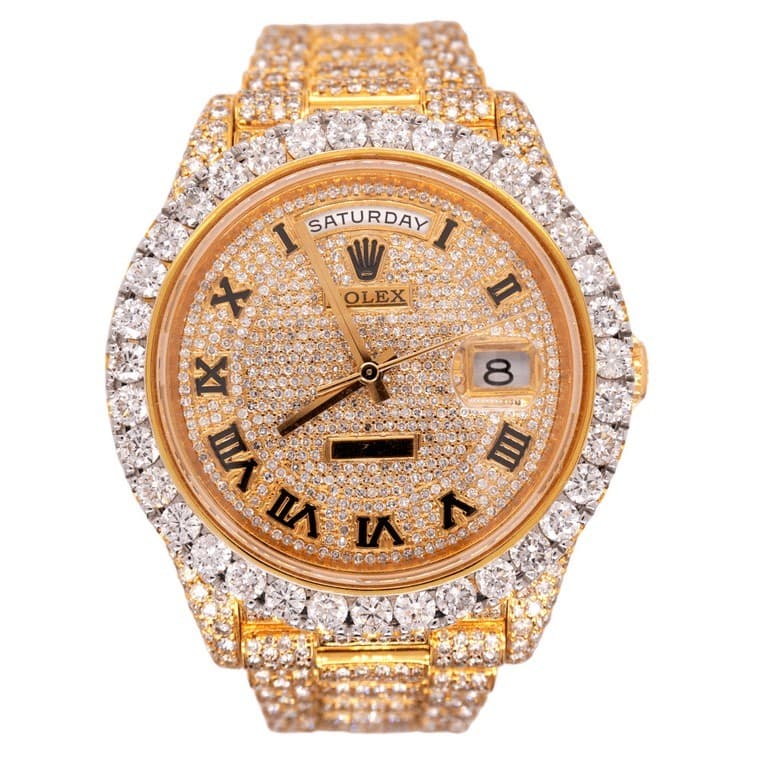 Rolex Day-Date 40mm 18k Yellow Gold Iced Out 25ct Genuine Diamonds
