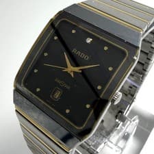 Rado Men Wristwatch Diamond Star Black Square Silver Quartz Work 132667