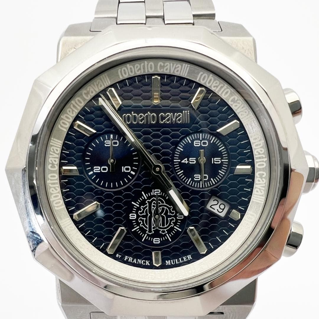 Roberto Cavalli x Franck Muller Men's Chronograph Navy Dial Silver Case Used