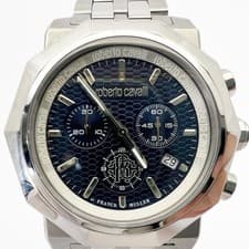 Roberto Cavalli x Franck Muller Men's Chronograph Navy Dial Silver Case Used