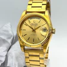 Vintage [Exc+5] BULOVA Super Seville Day Date 4414101 Gold Dial Auto Watch JAPAN