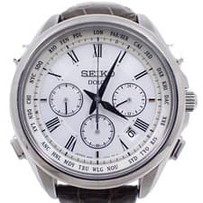SEIKO Dolce Solar Radio Wave Chronograph Men s Watch White Dial  Leather Strap S
