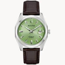 *BRAND NEW* Bulova Surveyor Green Dial Brown Leather Band Men's Watch 96B427