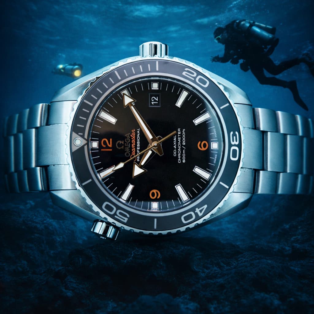 Omega Seamaster Planet Ocean 45mm watch just serviced by Omega warranty Jan 2028