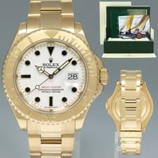 MINT Rolex 40mm Yacht-Master 18k Yellow Gold 16628 White Sapphire Watch Box
