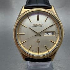 Seiko Grand Quartz Watch Men 38mm Silver Dial Gold Tone Daydate 4843-8041 NewBat