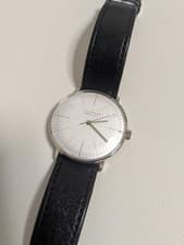 Junghans Max Bill Hand-Winding 027/3700 Watch White Dial 34mm Leather Strap From