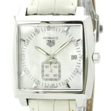 TAG HEUER Monaco Lady Diamond Shell Dial Stainless Steel Leather Quartz Unisex W
