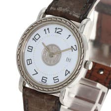 Hermes Wristwatch Sellier Stainless White Dial Steel Ostrich Leather Women's