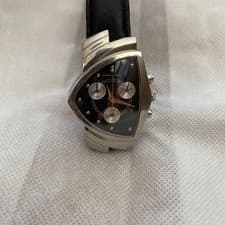 HAMILTON Ventura Chronograph Quartz H244121 Black Dial Men's Watch Leather USED