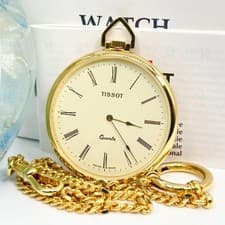 TISSOT Gold Chain Pocket Watch 35cm Operates with Box & Chain Used