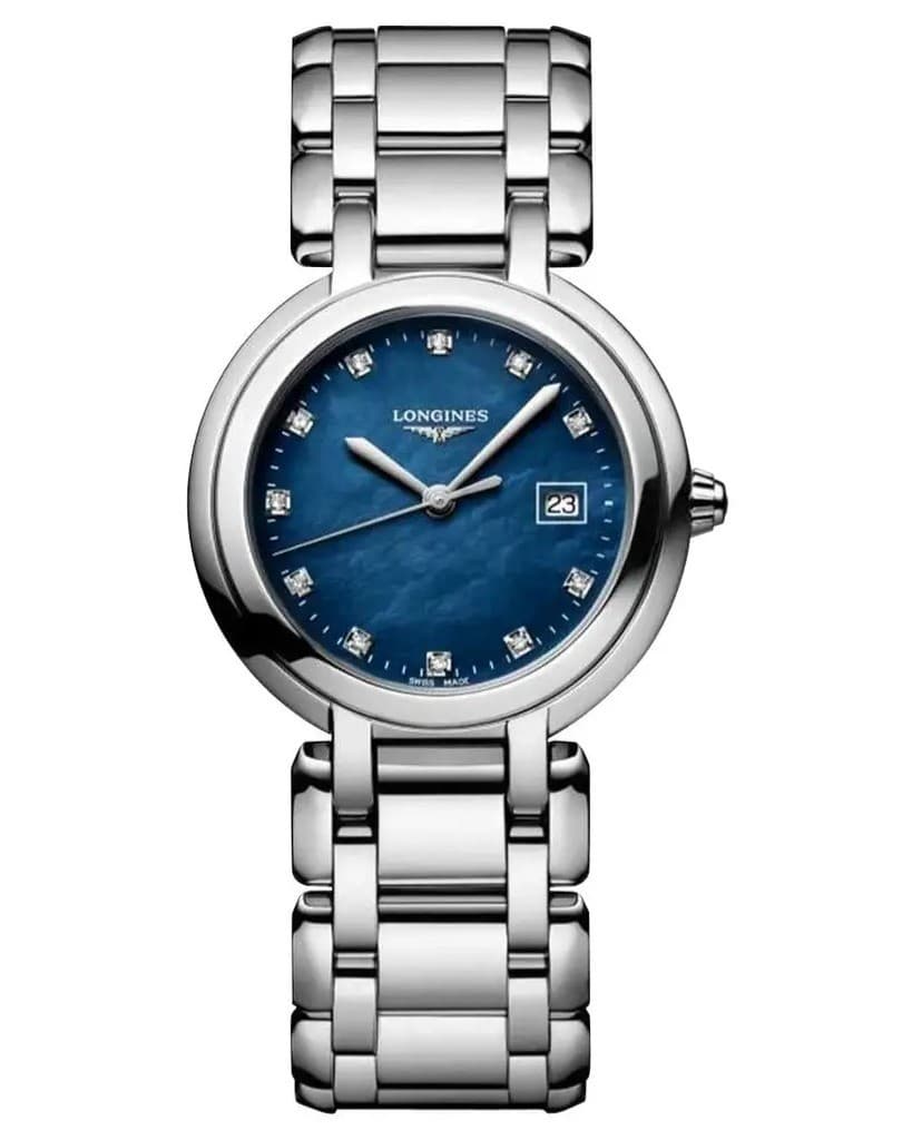 Longines PrimaLuna Quartz 30mm Blue MOP Dial SS Women's Watch L8.122.4.98.6