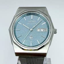 Seiko King Quartz 5856-8080 Blue Dial 35mm Silver Vintage Men's Watch from Japan