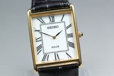 [Near MINT] Seiko V115-0BC0 SUP880 Solar Tank Dress White Dial quartz Men watch