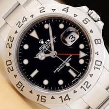 2000 ROLEX MENS EXPLORER II 16570 40MM BLACK DIAL GMT DATE STEEL OYSTER WATCH