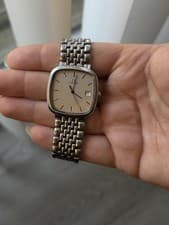 Vintage Omega DeVille Square Stainless Steel Quartz Watch w/ Integrated Bracelet