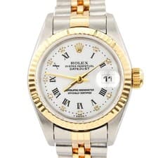 Rolex Datejust Ladies 18K Gold & Steel Watch with White Diamond Roman Dial 69173