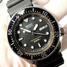 SEIKO Diver's 200m 6458-6020 Quartz Vintage Watch Original Band Black Boy