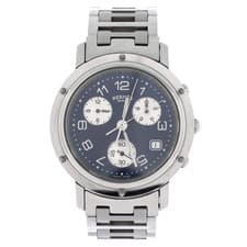 Hermes Clipper Chronograph Quartz Watch Stainless Steel 38