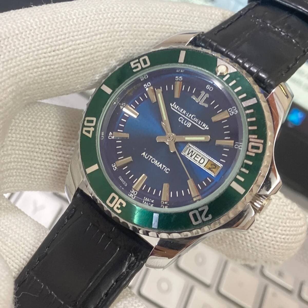 Jaeger LeCoultre Vintage Automatic Watch 40mm Navy Dial Serviced Mens