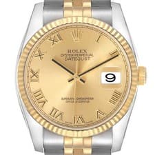 Rolex Datejust Steel Yellow Gold Champagne Roman Dial Mens Watch 116233