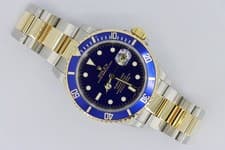 Rolex Submariner 16613T Blue Dial & Bezel Two-Tone Gold Through Buckle Year 2006