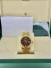 Rolex Day Date 36 Red Vignette Dial on President 18038 Service Papers Open Date