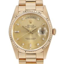 ROLEX Day Date 8P Diamond 2P Baguette Diamond 18238A Champagne E Number seco...
