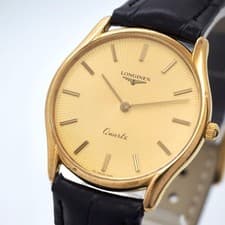 Gold Dial Black Strap Quartz Watch 33mm Men's Unisex New Battery